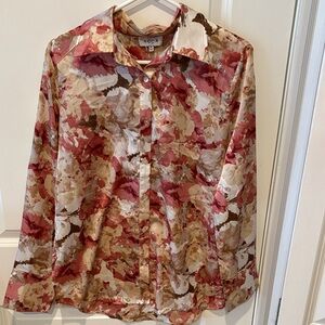 Acoa Women's Floral Button Down Shirt - Red and Brown
